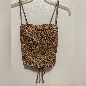 URBAN OUTFITTERS Women’s Animal Print Leopard Crop Top with Lace Up Back Large